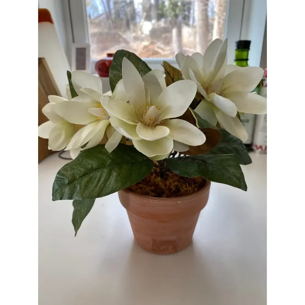 Terra Cotta Pot with Lenten Rose Fabric Flowers Foliage‎ and Moss